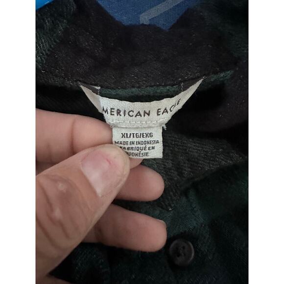 American Eagle Green Black Plaid Amazingly Soft Peplum Flannel Shirt Size XL - Picture 2 of 4